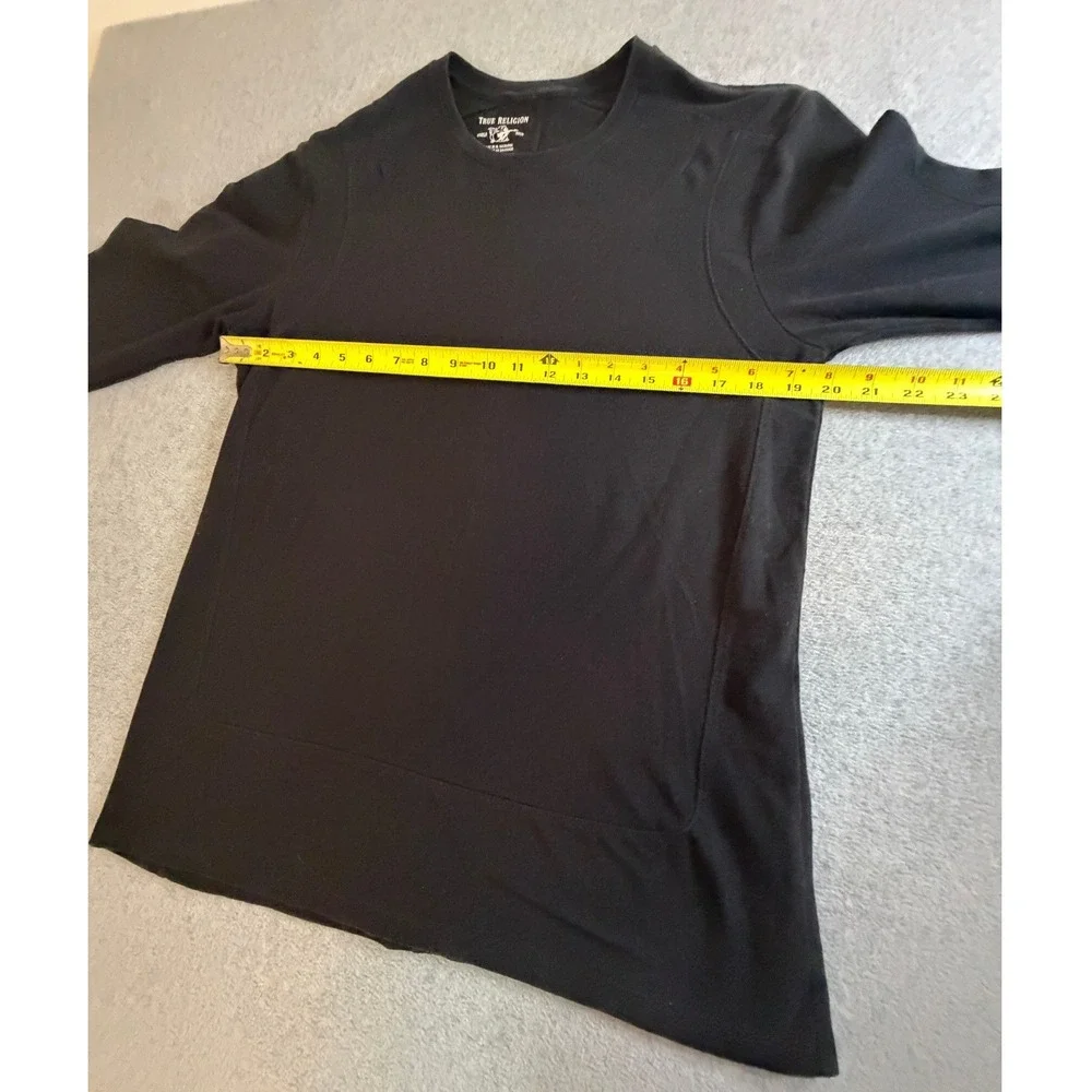 True Religion Mens Long Sleeve Shirt Black Colorblock World Tour Graphic Medium